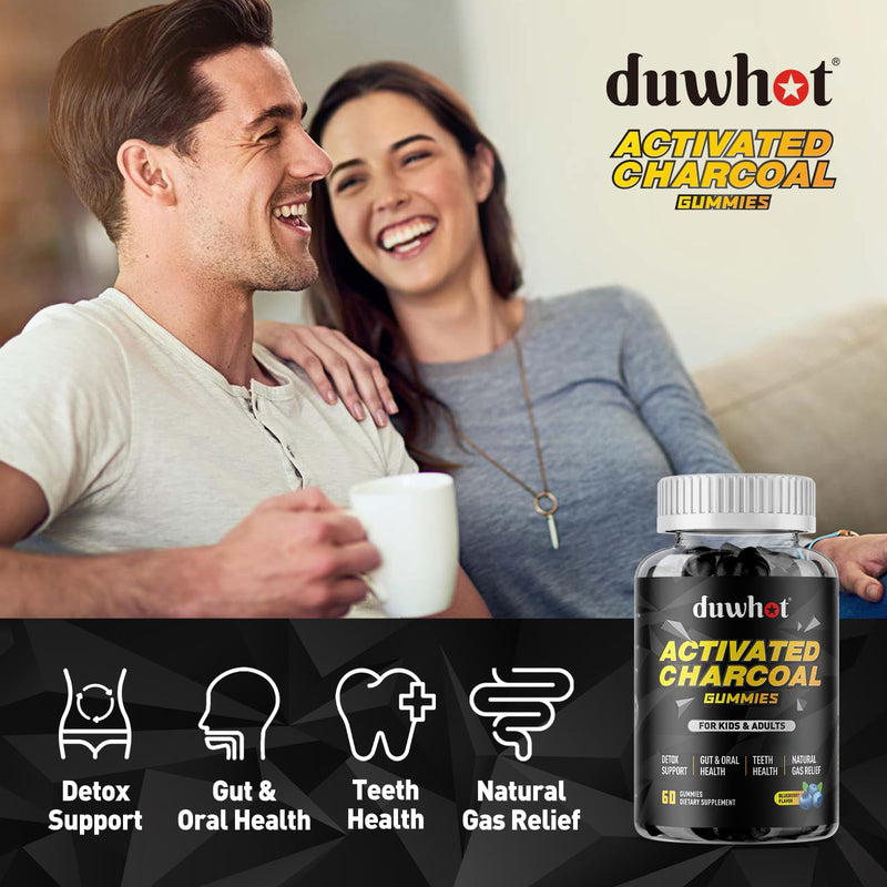 [Australia] - Activated Charcoal Gummies for Kids, 500mg Chewable Activated Charcoal Supplement for Gas Relief, Detox, Digestive and Oral Health, Vegan Blueberry Flavor, 60 Count 