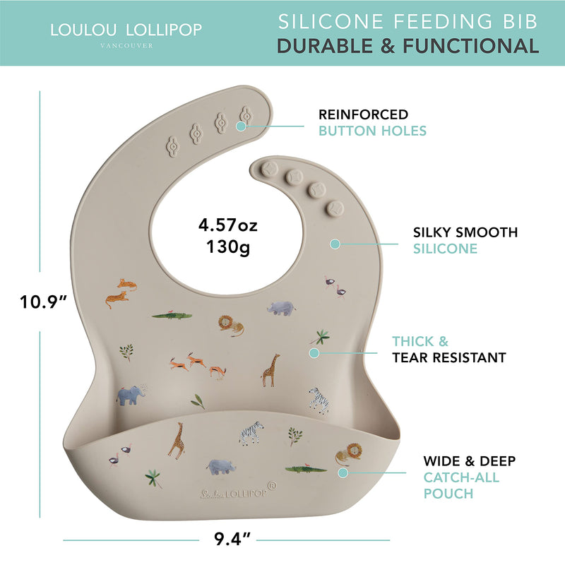 [Australia] - Loulou Lollipop Soft, Waterproof Silicone Feeding Bib for Babies and Toddlers Safari Jungle 