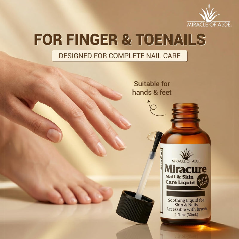 Miracle of Aloe’s UltraAloe Nail Care Liquid, 1 Oz, Brush Applicator | Aloe Based Foot Care For Fingernails, Toenails, Cuticles & Surrounding Skin, Toe Separators, Tea Tree Oil, Odor Control