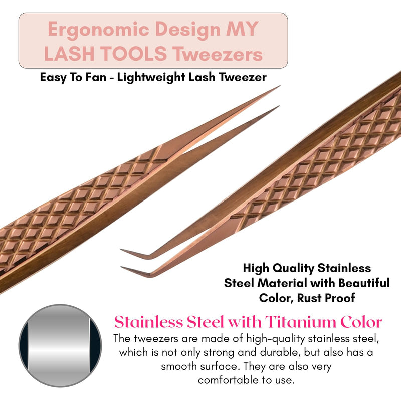 2pcs Curved & Straight Isolation Tweezers for Eyelash Extensions – 14cm Stainless Steel, Copper color Tweezer Set, Best for Classic & Individual Lashes, Professional Pinzas para Pestaña Copper X Tweezers Set