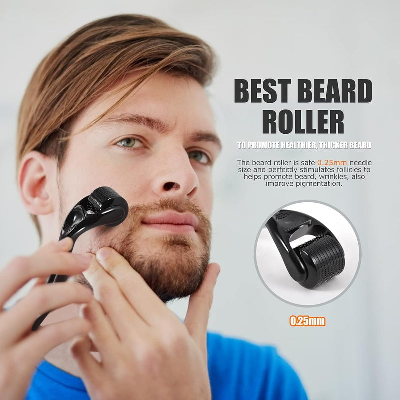 [Australia] - Beard Roller, Beard Care Set with Beard Roller Beard Growth Agent Men Comozon Beard Roller Beard Growth Kit with Beard Shampoo Beard Oil Beard Balm Razor Beard Brush Beard Comb Beard Scissors 12-in-1 