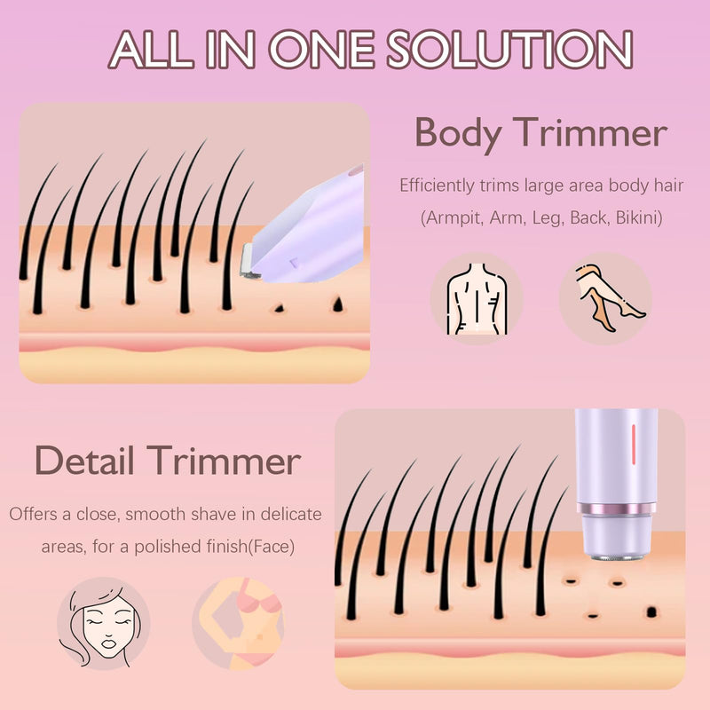 [Australia] - 2 in 1 Bikini Trimmer for Women Pubic Hair Dual-Head Electric Razors for Women, Rechargeable Body Hair Shaver and Face Razor, Waterproof Wet/Dry Use Hair Removal for Bikini Legs Face Underarm Arm 