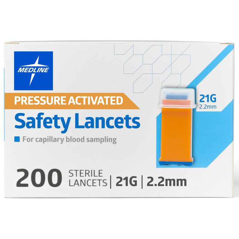 [Australia] - Medline Safety Lancets, Pressure Activation, 21G x 2.2 mm, 200 Count 