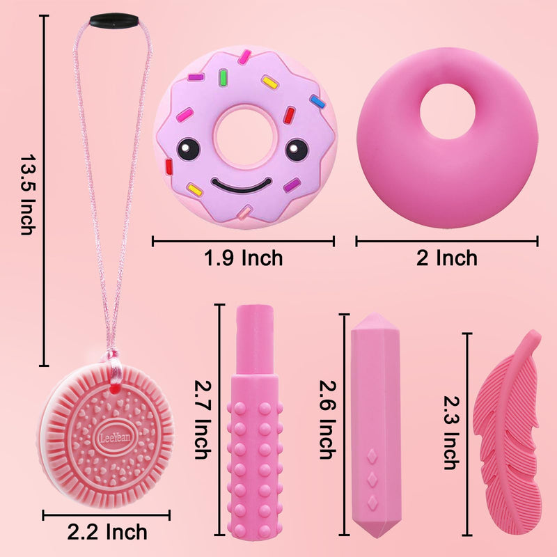 [Australia] - Chew Necklaces for Sensory Kids, Silicone Chewy Necklace for Children with Autism, ADHD, SPD, Chewing, Oral Motor Therapy Sensory Toys Pink 6PCS 