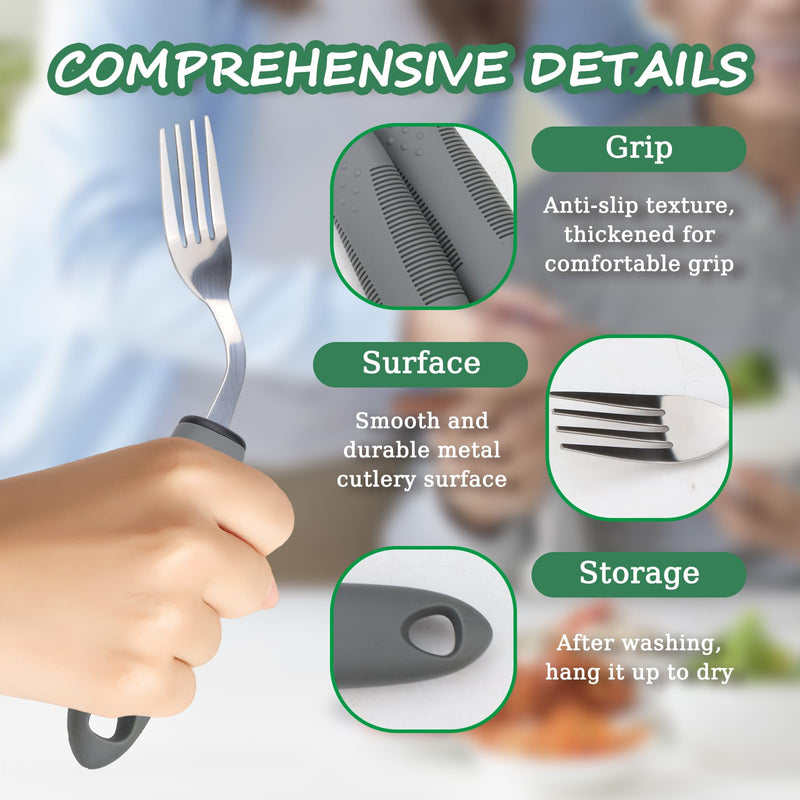 4 Packs Bendable Cutlery for Arthritic Hands Adaptive, Easy Grip Disabled Cutlery for Adults Stainless Steel Set with Spoon Fork Knife Elderly Nonslip Utensils Eating Aids (4 Packs) 4 Packs