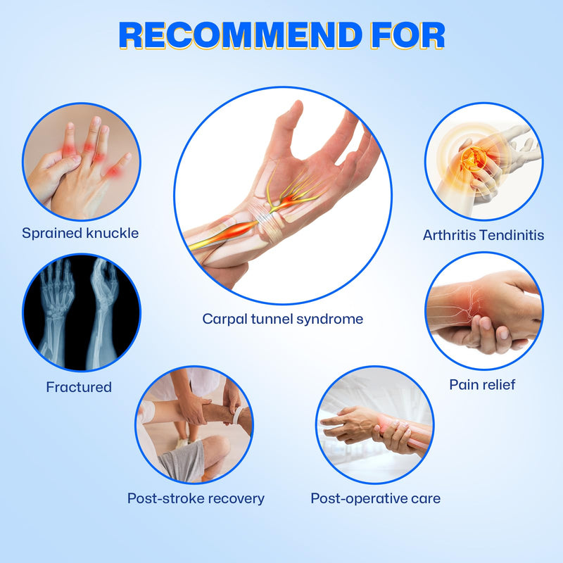 Resting Hand Splint with Adjustable Knob, Carpal Tunnel Wrist Brace Night Support with Removable Wrist Splint, Pain Relief for Stroke Recovery, Tendonitis, Arthritis, etc. Either Hand, S/M,L/XL L/XL