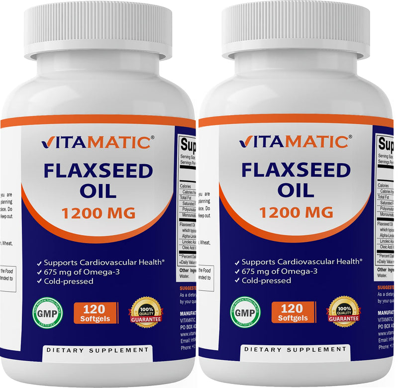 [Australia] - Vitamatic 2 Pack Flaxseed Oil 1200mg 120 from Cold Pressed Flax Seed - 675 mg of ALA Omega 3 Fatty Acids for Improving Heart Health 