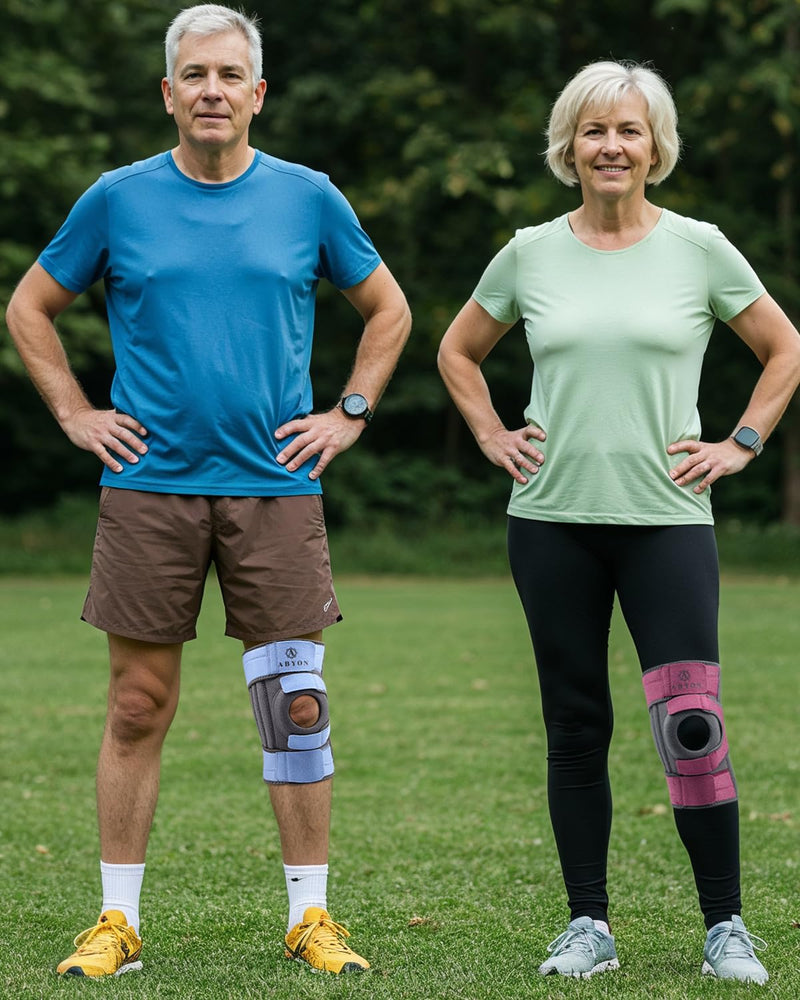 [Australia] - ABYON Knee Brace for Women & Men Meniscus Tear, ACL, Arthritis, Knee Support with Triple Side Stabilizers and Adjustable 360° Wraparound Strap for Maximum Knee Pain Support and Fast Recovery - Please Check How To Size Video X-Large SteelBlue 