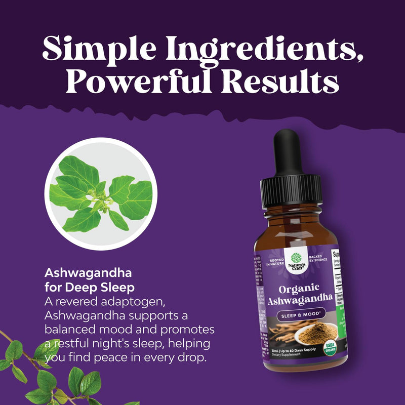 [Australia] - USDA Organic Ashwagandha Liquid Drops - Vegan Liquid Ashwagandha Root Extract for Energy Stress and Mood Support - Tasty Adaptogenic Pure Ashwagandha Tincture for Adults & Kids Non-GMO & Alcohol Free 60 Servings 