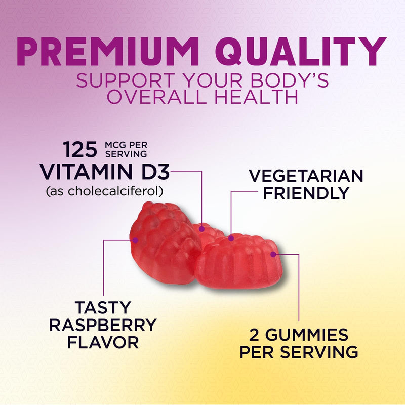 Vitamin D Supplement Gummy - Vitamin D3 125 mcg 5000 IU Per Serving - Bone, Teeth, Muscle and Immune Health Support for Men & Women, Premium VIT D3 Nature's & Gluten Free - 120 Gummies 120 Count (Pack of 1)