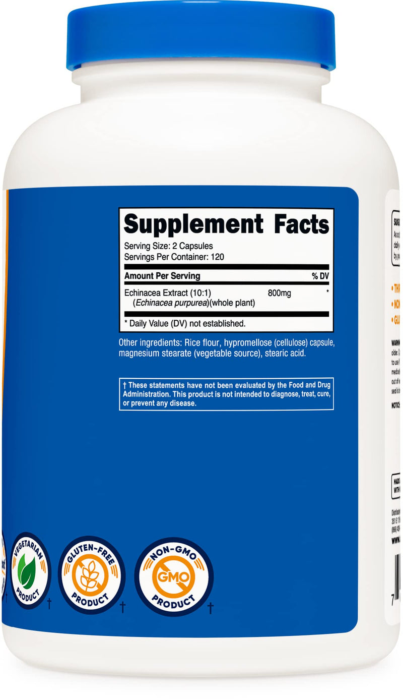 [Australia] - Nutricost Echinacea 800mg, 240 Capsules - Vegetarian Caps, Non GMO, Gluten Free, 120 Servings Unflavored 240 Count (Pack of 1) 