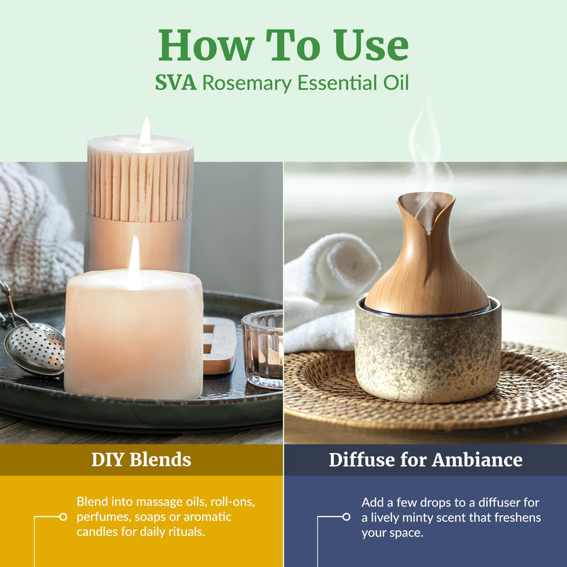[Australia] - SVA Rosemary Essential Oil ‚Äì 4 Fl Oz ‚Äì 100% Natural Rosemary Oil for Hair, Face, Skin Care, Diffuser, Aromatherapy, Scalp, Body Massage, Soap and Candle Making ‚Äì with Dropper 4 Fl Oz (Pack of 1) 