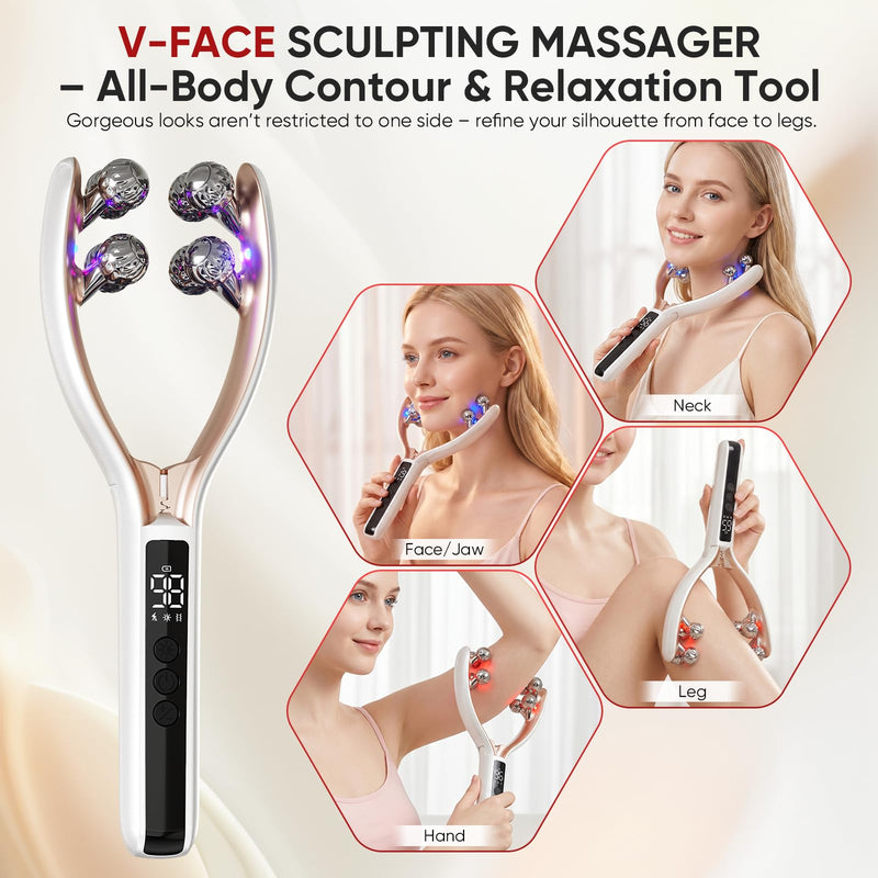 5 in 1 Face Massager, Face Roller Jaw & Tmj Massager for Lymphatic Drainage, Ice Roller for Face Sculpting Tool with Red Blue Light, Vibration, Heating for Home & Travel Use