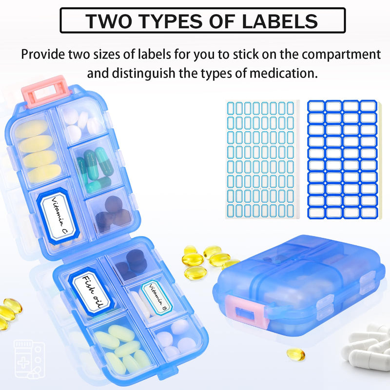 4PCS Travel Pill Organizer Portable Pocket Pill Case Small Pill Box for Purse Medicine Organizer Have 10 Compartments Storage Vitamin Fish Oil by INVODA (4 Pack+Lables) 4 Pack+lables