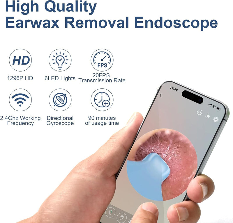 [Australia] - Glracd Earwax Remover Otoscope, 1296P Wifi Otoscope with Light and Camera, Ear Camera IP67 Waterproof, 3.5mm Lens Ear Cleaner with Camera with 6 Silicone Ear Spoons for iOS and Android Ct01 