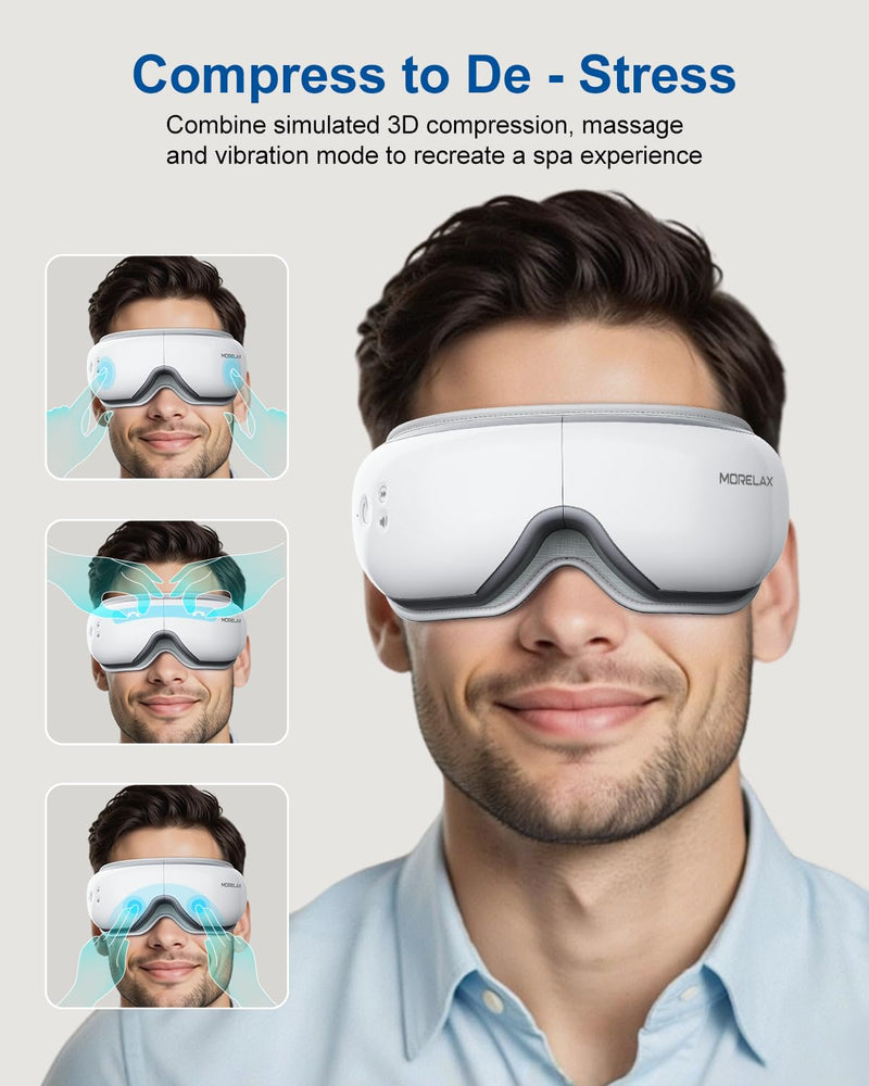 [Australia] - Morelax Eye Massager with Heat & Bluetooth Music, Birthday Gifts for Women, Reduce Eye Strain, Headache Relief and Improve Sleep, Eye Care Device for Migraine Without Display - White 