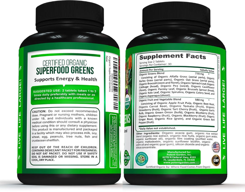 [Australia] - 2-Pack Organic Superfood Greens, Fruit and Veggie Supplement Rich in Vitamins & Antioxidants with Alfalfa, Beet Root & Tart Cherry to Boost Energy, Immunity & Gut Health, 120 Ct 