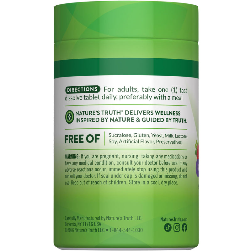 Nature's Truth B12 Vitamin | 5000 mcg | 60 Tablets | Fast Dissolve Natural Berry Flavor | Vegan, Non-GMO & Gluten Free Supplement