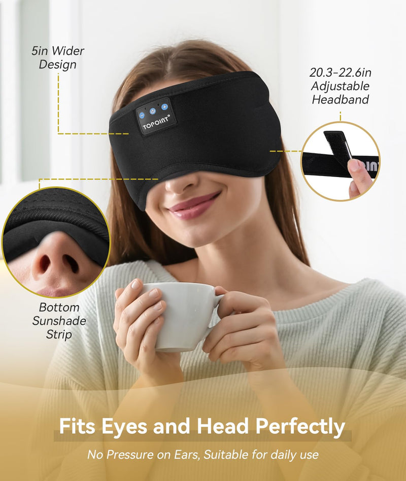 [Australia] - TOPOINT Sleep Mask with Headphones Bluetooth 5.4 Wireless, Sleep Headphones Earphones Earbuds with Microphone HD Speakers Music, Blackout Eye Mask for Sleeping Travel Meditation Men Women Cool Gadgets Ample Velvet Black 