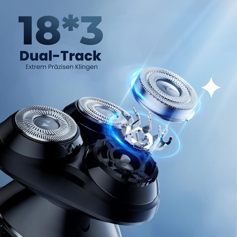 [Australia] - Men's electric razor, men's electric razor, 3D shaving beard trimmer, wet and dry razor, magnetic shaving heads, IPX7 waterproof electric razor, USB-C, 90 min runtime starry sky black 