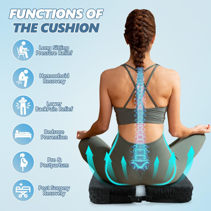 [Australia] - Donut Pillow Hemorrhoid Pillow, Large Seat Cushion with Comfort Supports, Butt Pillow Pain Relief for Tailbone Pain, Coccyx, Prostate, Sciatica, Pressure Sores, Pregnancy, Post Surgery Dark Grey 