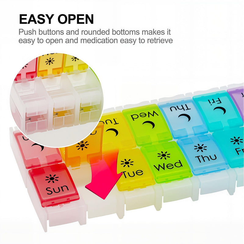 XL Weekly Pill Organizer Twice a Day, Arthritis Friendly (C&R) | AM PM Travel 7 Day Pill Box Case, Large Pill Case to Hold Vitamins, Fish Oil,Supplements and Medication Clear