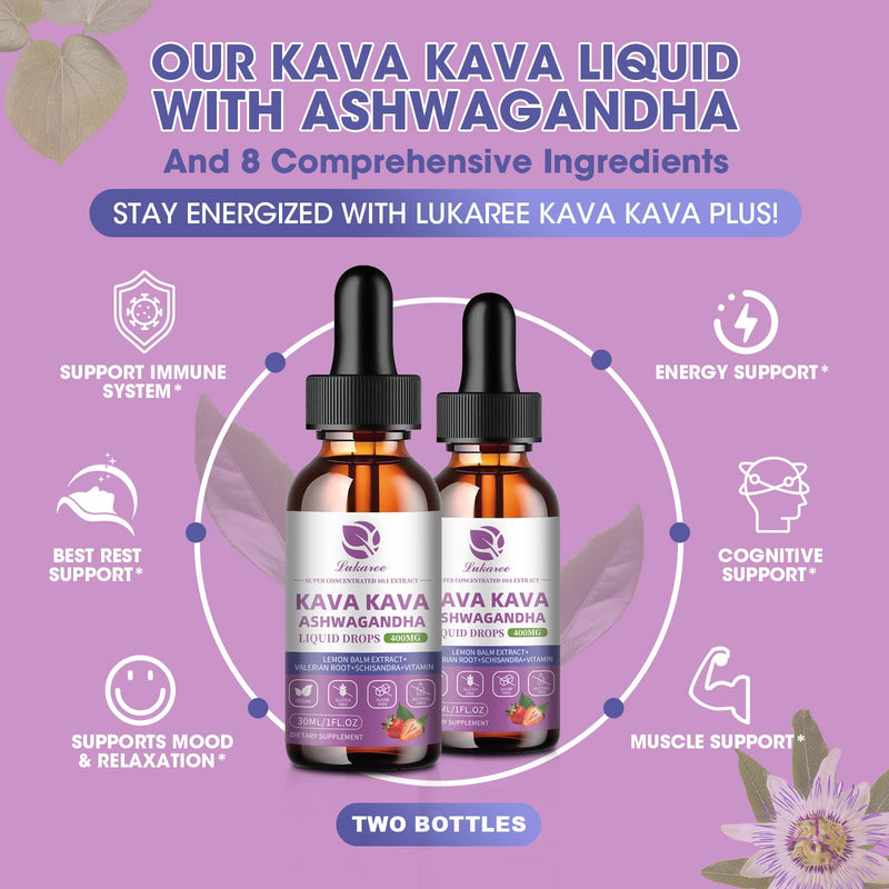 [Australia] - (2 pack) Kava Kava Root Extract Supplement - Calming High Concentration Kava w/ Ashwagandha, Lemon Balm, Valerian Root for Relaxation, Liver, Cognitive Support & Immune System,Vegan, Alcohol-Free 1 Fl Oz (Pack of 2) 