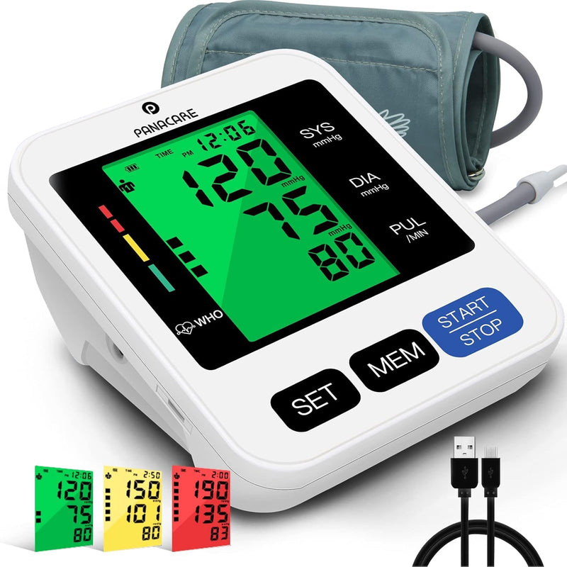 [Australia] - PANACARE 2.0 fully automatic upper arm blood pressure monitor, 3-color large display with backlight German language | 2Users&198Data| Cuff from 22-42cm, blood pressure monitor (Black) Black 