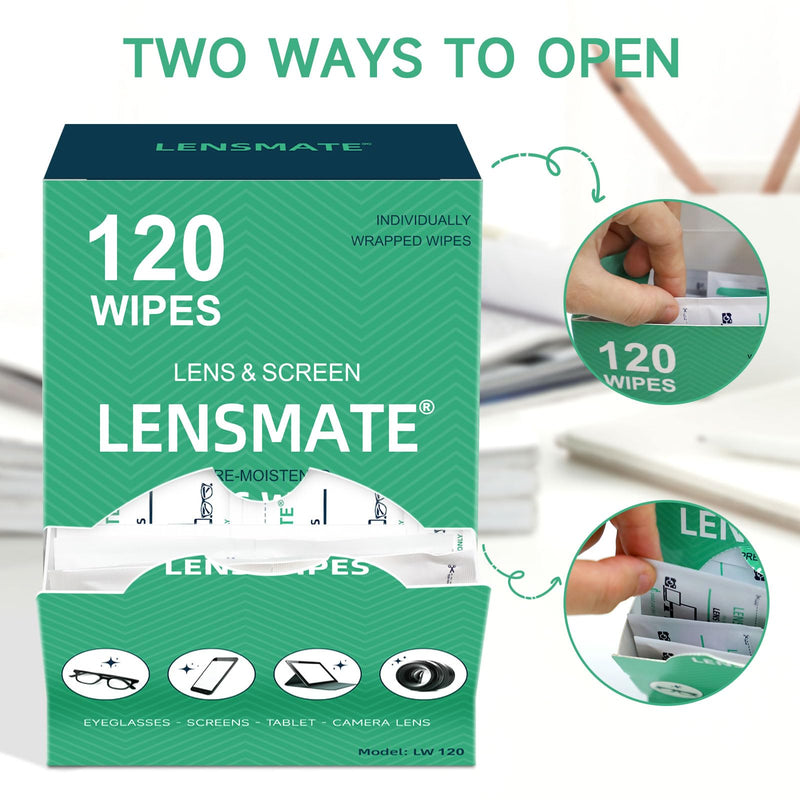 [Australia] - Lensmate 120 Count Lens Wipes for Eyeglasses, Pre-Moistened & Individually Wrapped Eyeglass Wipes, Lens Cleaning Wipes for Eyeglasses, Sunglasses, Goggles and Camera Lens 