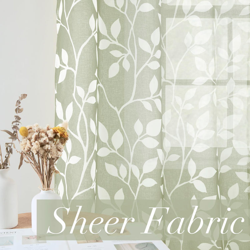 [Australia] - XTMYI 72 Inch Long Sheer Curtains for Living Room 2 Panels Set,Neutral Leaf Printed Patterned Forest Theme Boho Woodland Nursery Curtains Boy Girl Baby,Sage Green,6 FT Length 42x72 Sage Green 