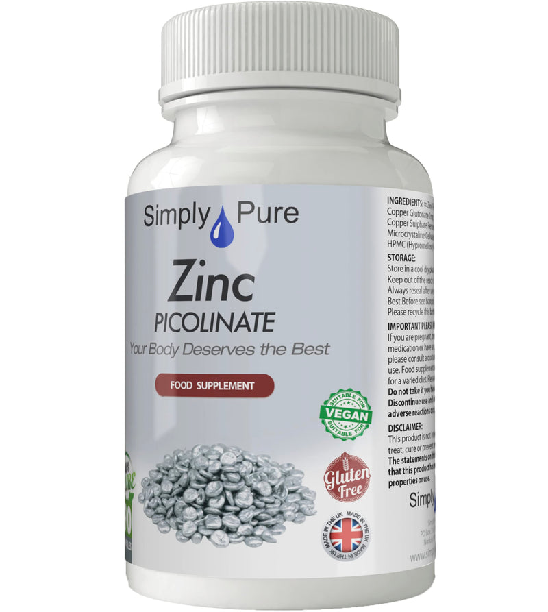 Zinc Picolinate with Copper | Easily Absorbed Bioavailable Form of Zinc | Immune Support | 30mg Capsules x 90 | Gluten Free | GM Free | Vegan