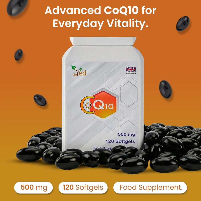 VED Co Enzyme Q10, Naturally Fermented Ubiquinone, 500mg 120 Softgels.(Pack of 2)