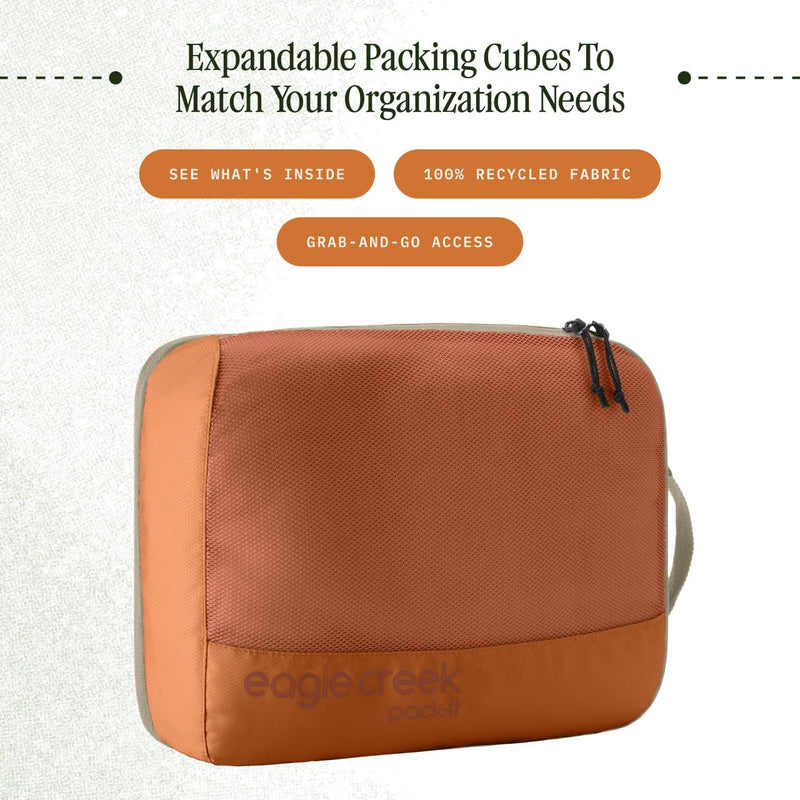 Eagle Creek Pack-It Reveal Expansion Cube, Medium, Mandarin | Adjustable Storage Expansion Cube for Travel, Durable Compression Zipper, Breathable, Recycled Fabrics