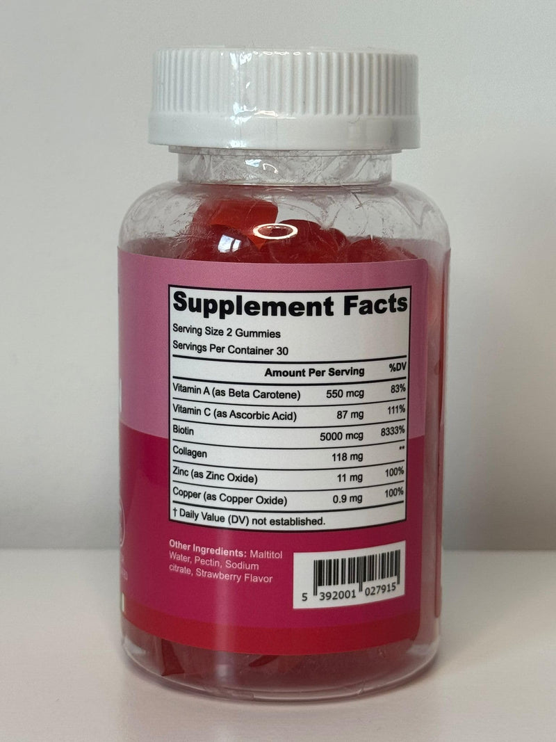 Biotin + Collagen Gummies - High Strength 5000mcg Biotin, Marine Collagen, Vitamin C, Zinc - Hair Growth, Skin & Nail Support - Gluten-Free, Vegan-Friendly, Non-GMO, 60 Strawberry Gummies Gaelwell®