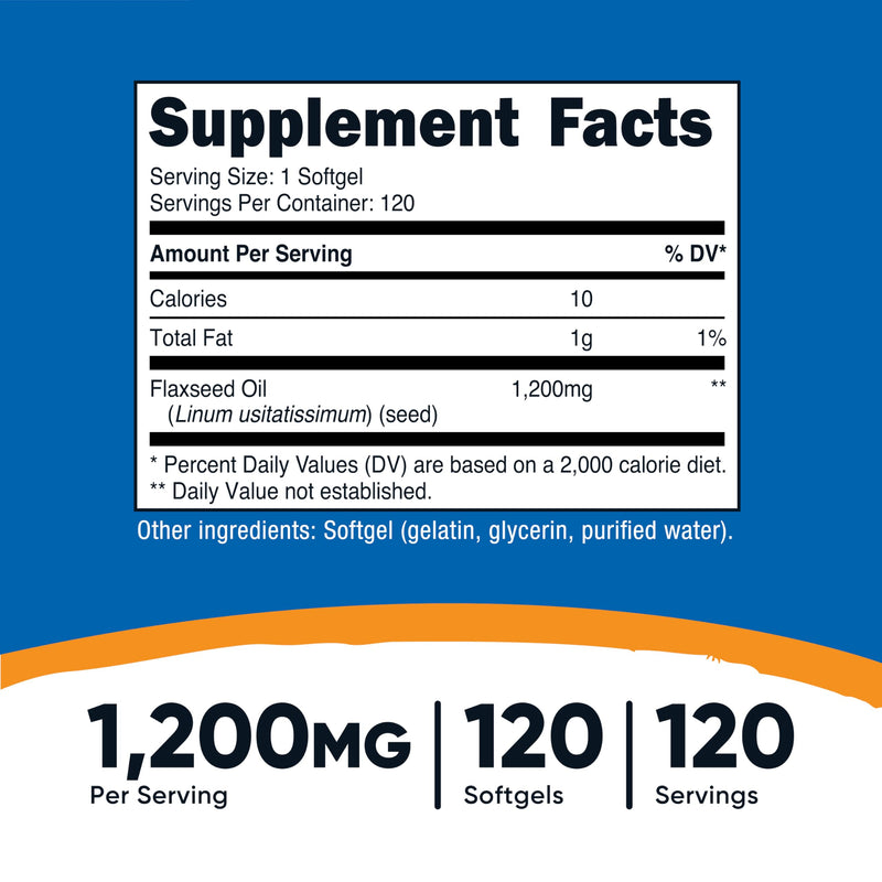[Australia] - Nutricost Flaxseed Oil 1200mg, 120 softgels - GMO-Free, Gluten-Free 