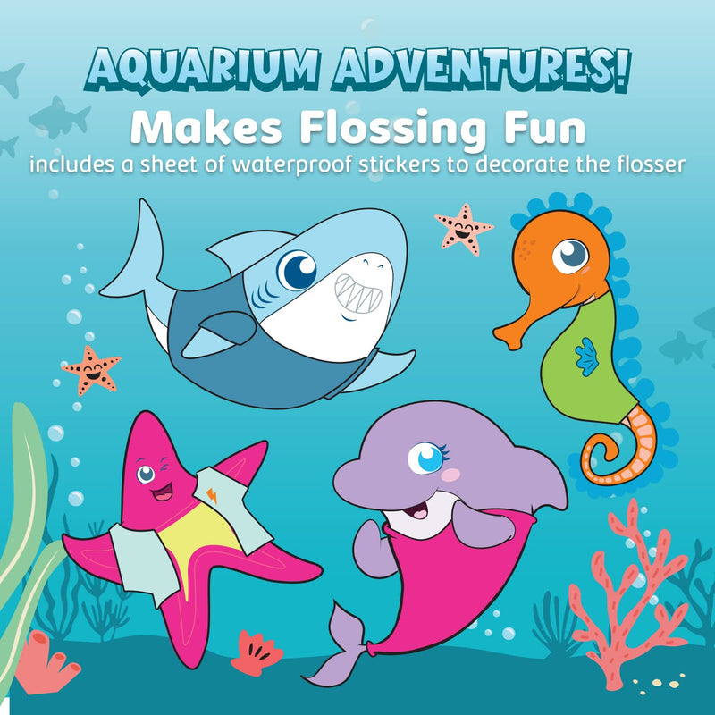 [Australia] - AquaSonic Kids' Water Flosser for Ages 6+ | Standard Nozzle, Orthodontic Nozzle & Waterproof Stickers | 4 Flossing Modes | Aquarium Adventures Theme (Blue) Blue 