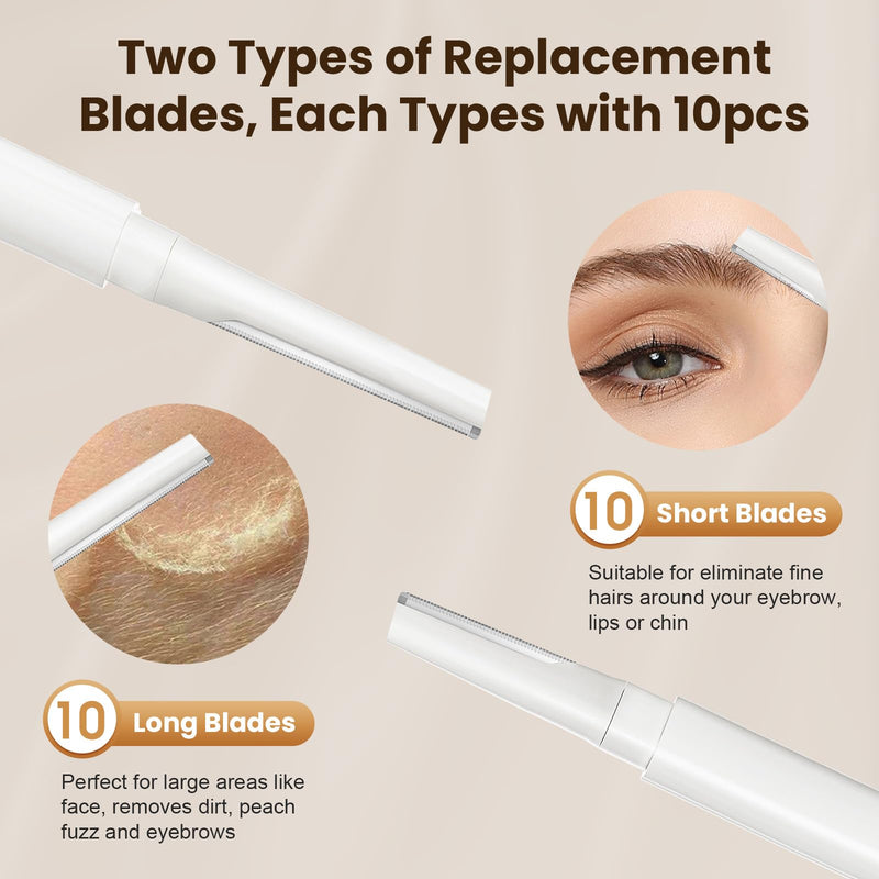 [Australia] - Dermaplaning Tool for Face Eyebrow Razor, Includes 2 Dual End Razors and 20 Blade Refills Exfoliating Face Razors for Women Facial Razor for Peach Fuzz and Eyebrow Starter Kit 
