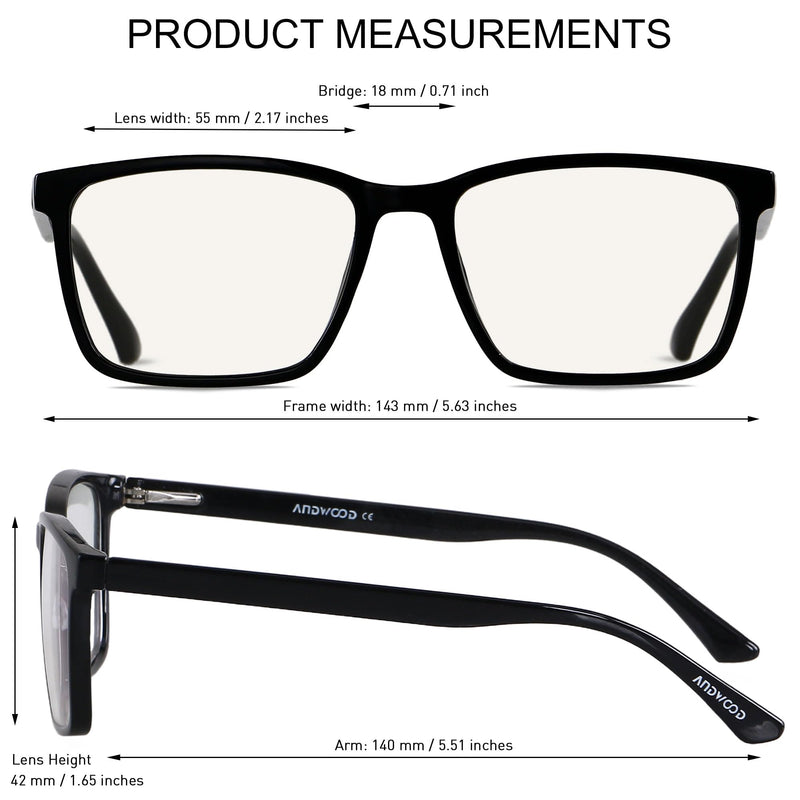 [Australia] - ANDWOOD Blue Light Blocking Glasses Men Women Computer Filter Large Frame Bluelight Blocker Anti Blue Ray Lightweight AR002 Black | Anti-blue Light Lens 