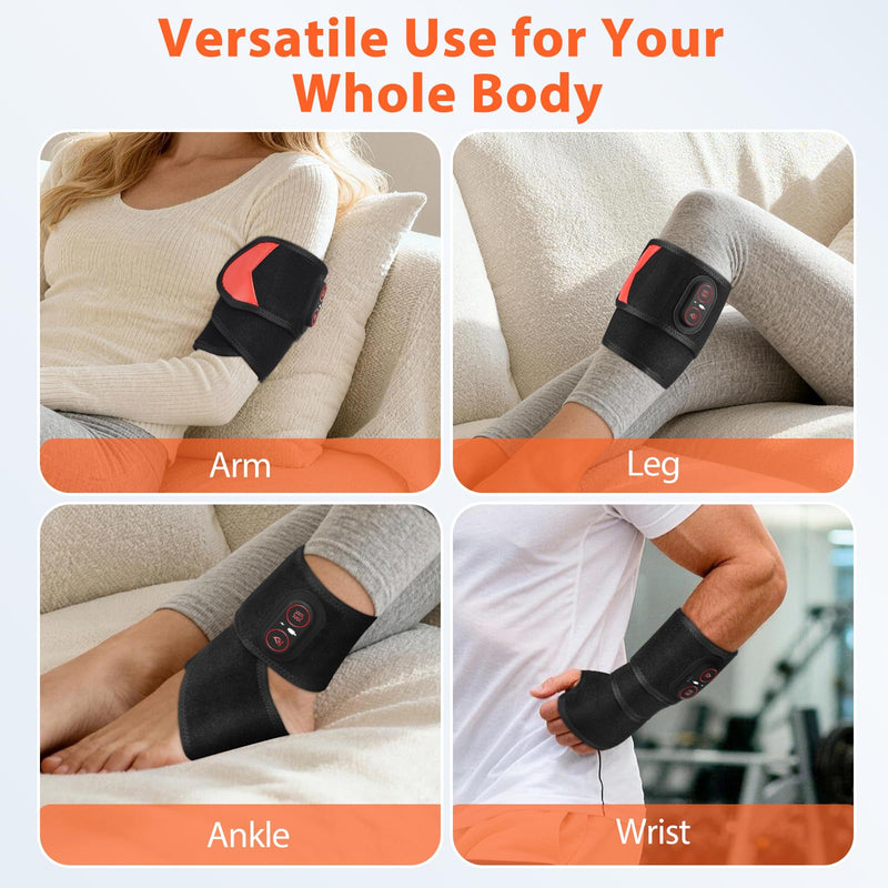 Cordless Wrist Heating Pad with Massage & Red Light, FSA - HSA Eligible Rechargeable Heated Wrist Brace Wrap for Carpal Tunnel, Arthritis, Wrist Massager for Pain Relief, 3 Heat & Vibration Modes Black