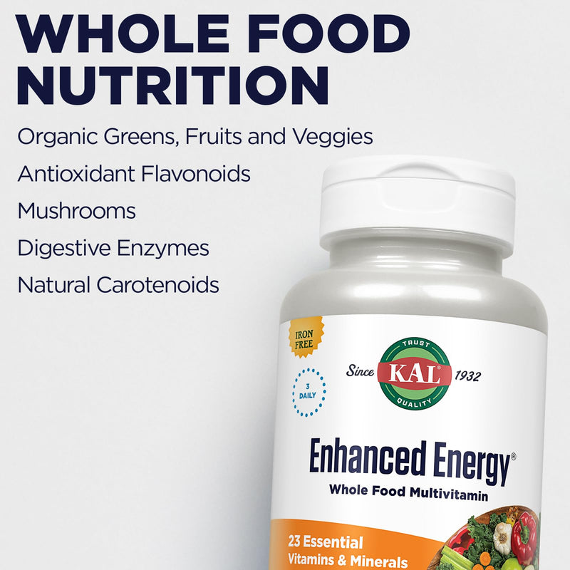 KAL® Enhanced Energy Multivitamin | Whole Food Based Vitamins & Minerals w/ Antioxidants, Digestive Enzymes & Natural Carotenoids | 180 Capsules 180 Count (Pack of 1)
