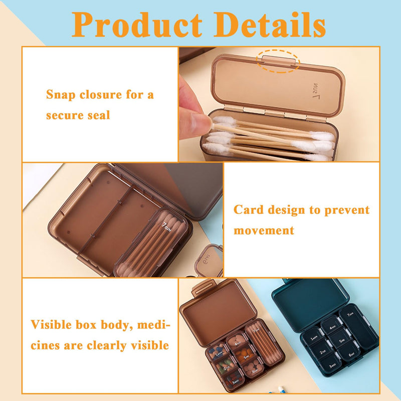 Weekly Pill Box Organiser for Pocket Daily Medication Storage Case | Brown Pill Case with 7 Compartments, BPA-Free Double Seal Waterproof, Storage for Vitamins, Fish Oil, Dietary Supplements