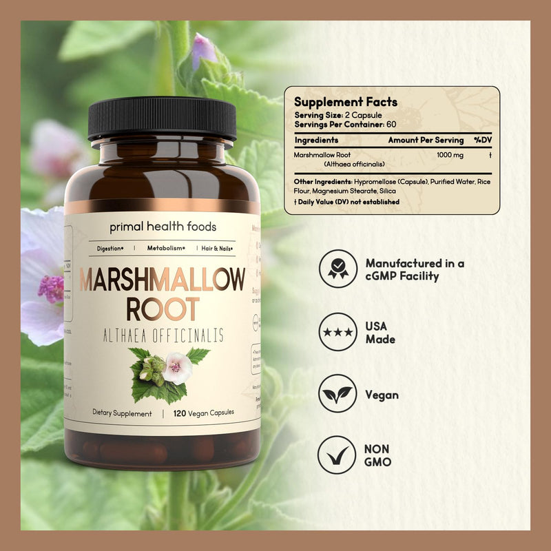 [Australia] - Organic Marshmallow Root 1000 mg 60 Servings | Digestive Support | Vegetarian, Organic, Non-GMO & Gluten Free 