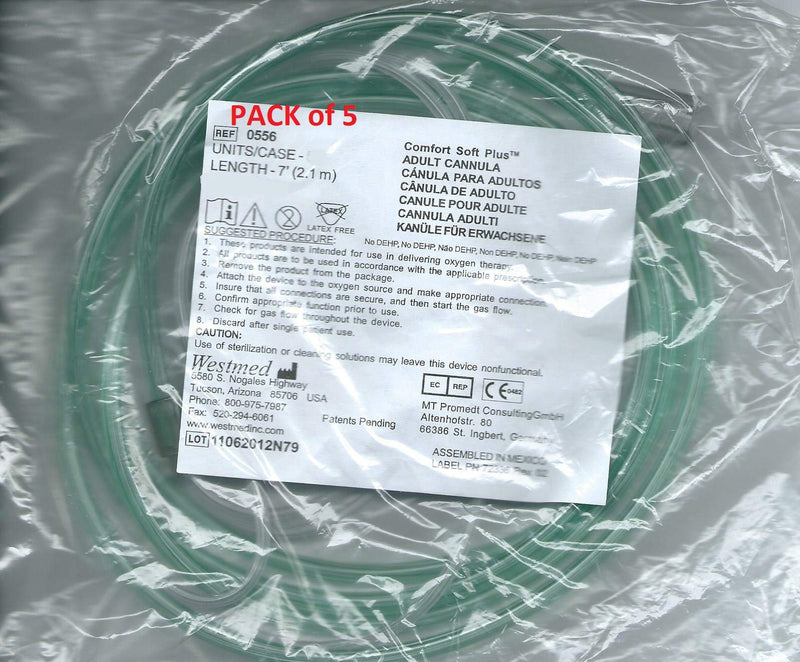 [Australia] - Adult Ultra Soft Oxygen Cannula, green tubing - 7 Ft (Westmed #0556) pk 5 