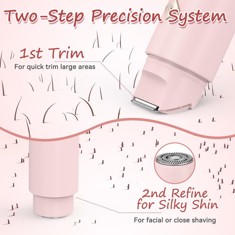 [Australia] - Bikini Trimmer for Women - 2 in 1 Electric Body Hair Trimmer with LED Display, IPX7 Waterproof & Easy to Clean, Cordless Body Shaver for Travel, Replaceable Ceramic Blade Heads, USB Charge Dock(Pink) Pink 