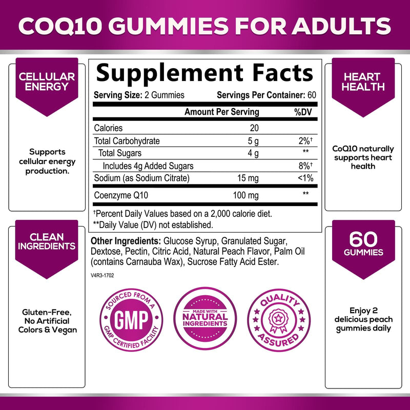 [Australia] - CoQ10 100mg Gummies - Coenzyme Q10 Supplement, CoQ10 Gummies Antioxidant for Heart Health Support & Energy Production, High Absorption Coenzyme Q10 Gummy Supplements - 120 Count Coenzyme Q10 Vitamins 120 Count (Pack of 1) 