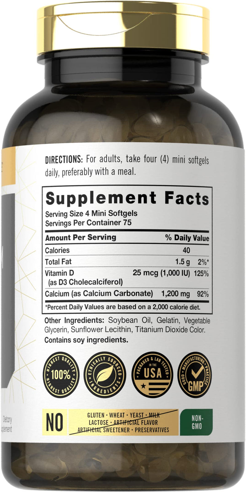 [Australia] - Carlyle Calcium 1200 mg with Vitamin D3 | 300 Mini Softgels | Non-GMO and Gluten Free Supplement 