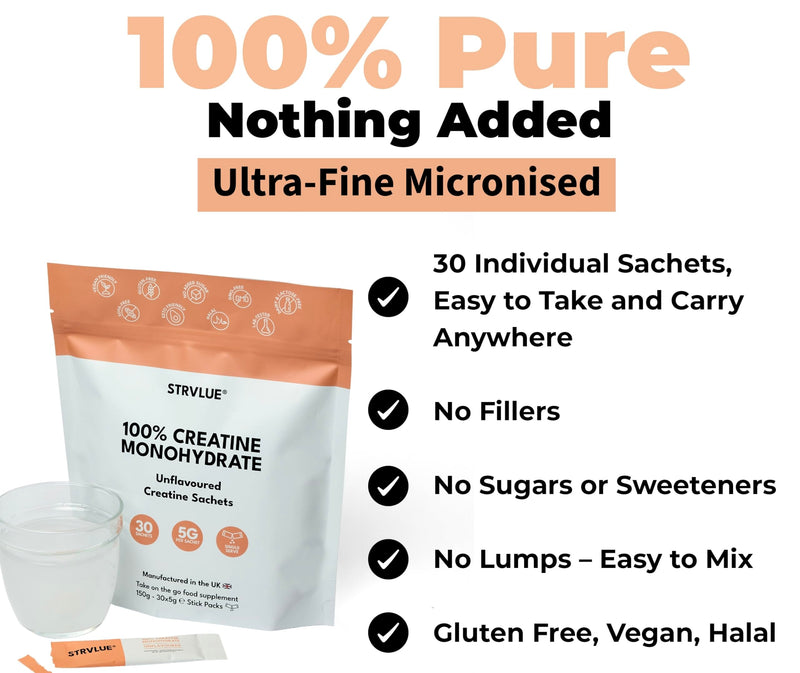 100% Pure Lab Tested Creatine Monohydrate Powder | 30x5g Travel Sachets | Ultra‑Fine Micronised | Unflavoured | Supports Muscle Growth, Strength, Recovery & Performance, Cognition | for Men & Women One Size