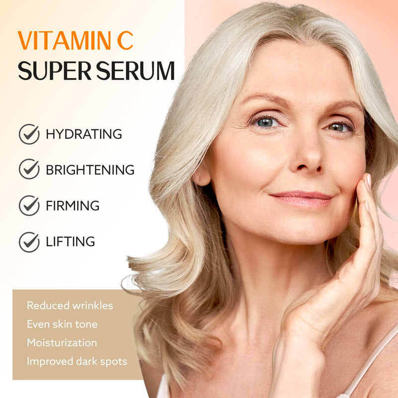 Super Vitamin C Serum for Women Over 70: Vitamin C Face Serum, Niacinamide, Bakuchiol, Hyaluronic Acid, Hydrating, Lifting, Reduces Aging Spots and Wrinkles - Korean Skin Care, 1 fl oz