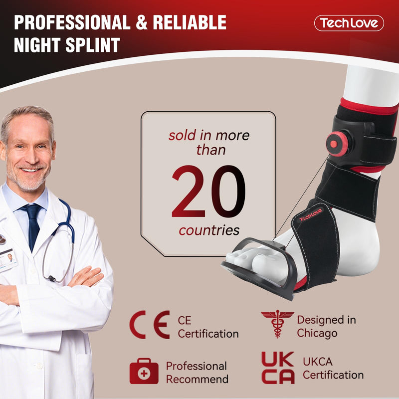[Australia] - Tech Love Patented Plantar Fasciitis Night Splint with Ice Pack - Stepless Adjustment, Plantar Fasciitis Relief Splint with Adjustable Size for Achilles Tendonitis| Left foot LEFT FOOT 
