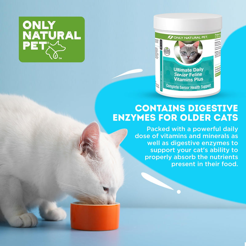 ONLY NATURAL PET Ultimate Daily Senior Feline Multivitamin w/Taurine & L-Lysine – Nutritional Supplement Powder for Adult & Older Cats – Immune & Joint Support – Complete Vitamin Formula, 3.2oz - PawsPlanet Australia